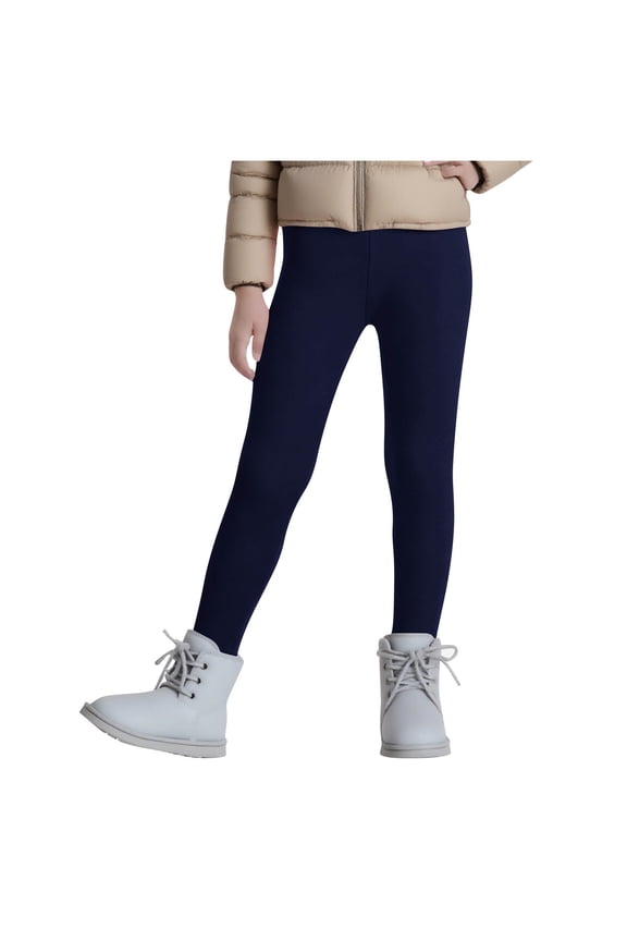 Girls Boys Children's Leggings Pants Plus Velvet Padded Solid Color Elastic Waist Trousers Thermal Breathable Casual Sports Pant Navy 4 Years