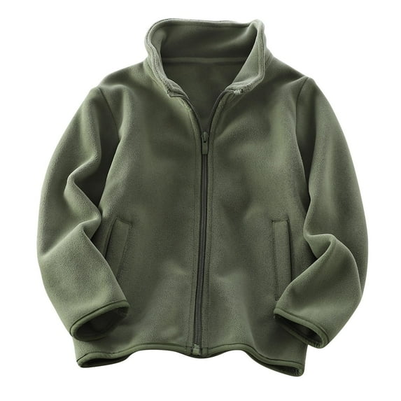 Girls Boys Children's Sherpa Fleece Jackets Solid Color Casual Sports Long Sleeve Coats Plus Velvet Padded Warm Soft Jacket Army Green 12 Years
