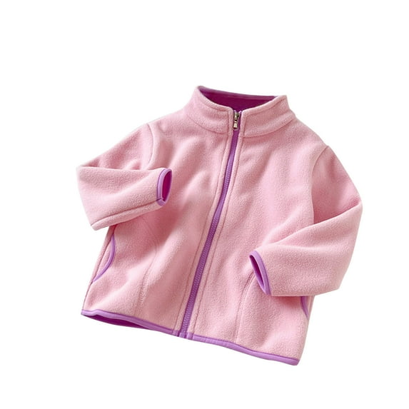 Girls Boys Children's Sherpa Fleece Jackets Solid Color Casual Sports Long Sleeve Coats Plus Velvet Padded Warm Soft Jacket Pink 11-12 Years