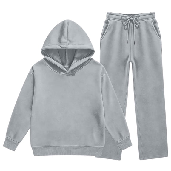 Girls Boys Classic 2pcs Sweatsuit Fleece Tracksuit Pullover Hooded Sweatshirts and Drawstring Wide Leg Sweatpants Activewear