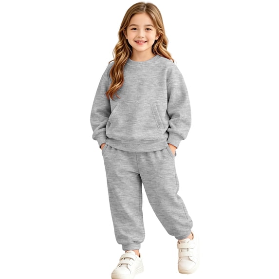 Girls Boys Classic Fleece Sweatsuit Kids Pullover Crewneck Sweatshirt and Jogger Sweatpants Tween Matching Tracksuiš Pockets