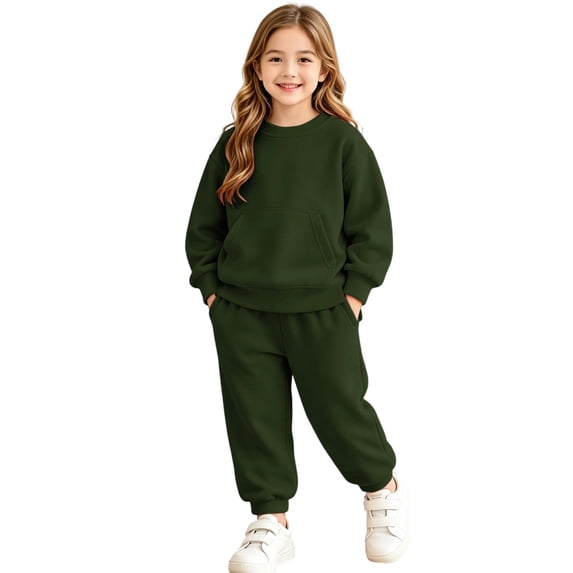 Girls Boys Classic Fleece Sweatsuit Kids Pullover Crewneck Sweatshirt and Jogger Sweatpants Tween Matching Tracksuiš Pockets