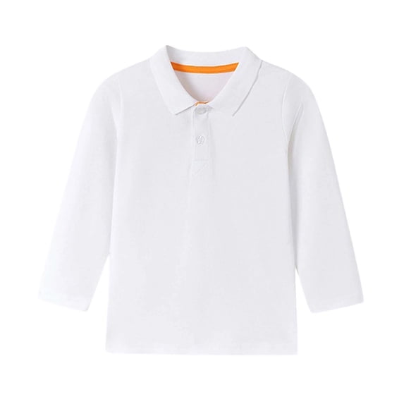 Girls Boys Collared Long Sleeve Tee Top Button Placket Breathable Cotton Pullover Regular Fit Shirt for Kids School Casual Daily Outfits 4-5Y
