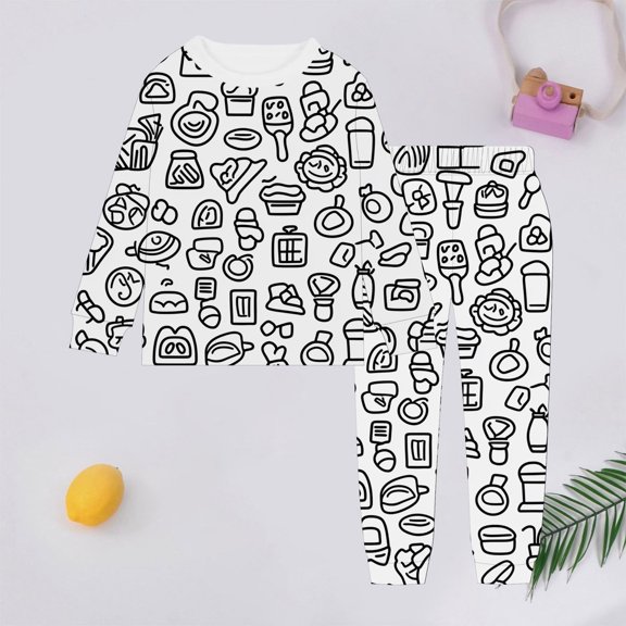 Kids Colouring Pajama Sets DIY Children's Clothing Long Sleeve Top with Pajamas Pants Cute Funny Cartoon Print Cotton Pajamas Kids Can Color Birthday Gifts for Boys 3-4 Years