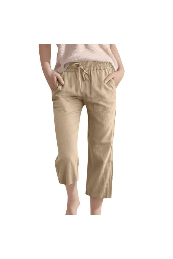 Girls Boys Cotton Linen Capri Pants Kids Summer Preppy Lounge Crop Pant Cozy Straight Leg Cropped Trousers