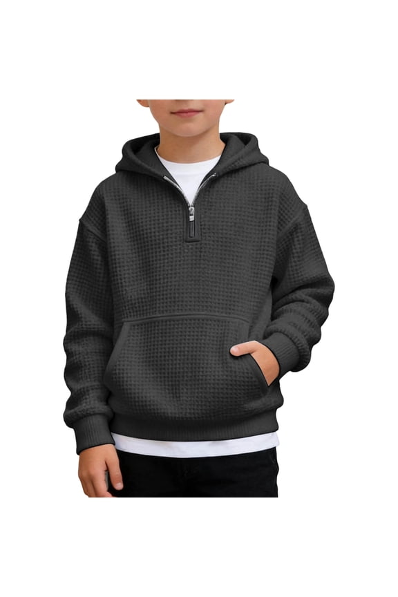 Girls Boys Cozy Half Zip Hooded Knit Sweatshirt & Long Sleeve Loose Pullover Top With Pockets For Toddler Athletic Casual Wear,Size:5-6 Years