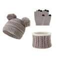 thumbnail image 1 of Girls Boys Cute Hat, Scarf & Glove Sets Size 4-10 Tweens 3 Piece Thermal Warm Winter Fleece Lined Pom-Pom Beanies Hats Gloves Neck Gaiters Scarves Set, 1 of 1