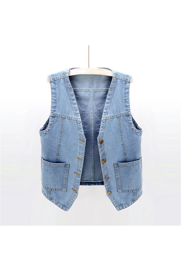 Girls and Boys Denim Vest, Sleeveless Casual Jacket for Spring and Summer Layering, Loose Fit Korean Style Button Down Vest for Teens and Students - B