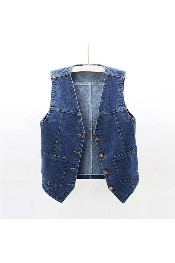 Girls and Boys Denim Vest, Sleeveless Casual Jacket for Spring and Summer Layering, Loose Fit Korean Style Button Down Vest for Teens and Students - A