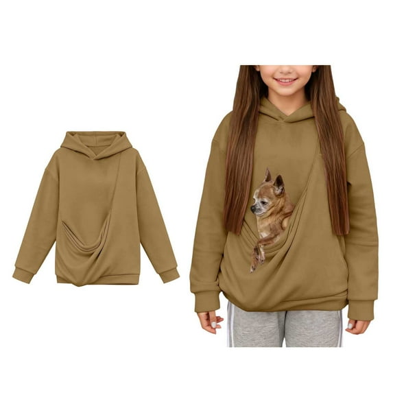 Girls Boys Dog Pouch Hoodies Pet Sling Hoodies Long Sleeve Dog Pocket Hoodie Winter Clothes 7-8 Years