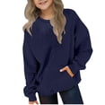 thumbnail image 1 of Girls Boys Fashion Sweatshirt Child Solid Color Long Sleeve Crewneck Basic Pullover Tops with Pockets Large Sweatshirts for Girl Oversized Navy 140, 1 of 6