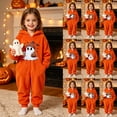 thumbnail image 1 of Girls & Boys Flannel Halloween Costume, 2026 Cute Long Sleeve Onesie Hooded Ghost Graphic Jumpsuit Orange 150, 1 of 8