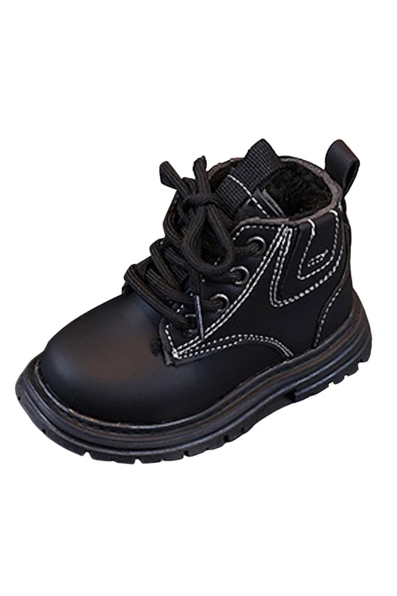 Girls Boys Fleece Lined Combat Boots Toddler Kids Waterproof Hiking Booties Fashion Non Slip Work Ankle Boots with Side Zipper Black Size 6.5 Toddler