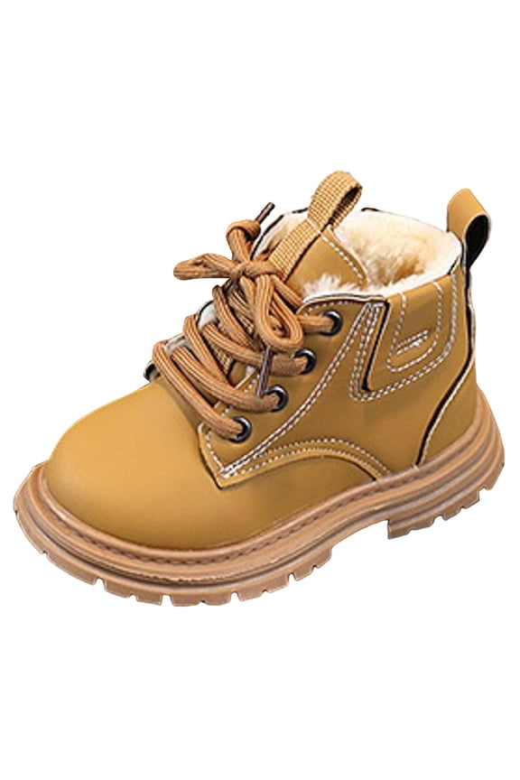 Girls Boys Fleece Lined Combat Boots Toddler Kids Waterproof Hiking Booties Fashion Non Slip Work Ankle Boots with Side Zipper Brown Size 8 Toddler
