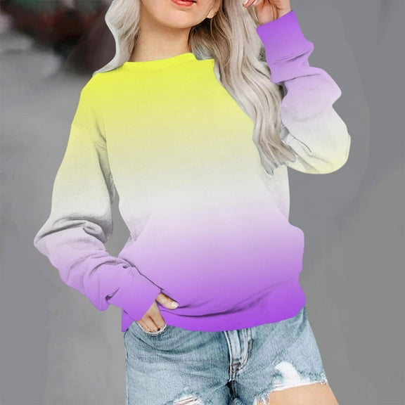 Girls & Boys Fleece Lined Sweatshirts Long Sleeve Crewneck Tops Size 1-12 Tweens Pullover Trendy Gradient Printed Warm Workout Sweatshirt Shirts