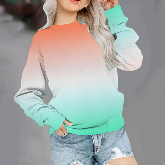 Girls & Boys Fleece Lined Sweatshirts Long Sleeve Crewneck Tops Size 1-12 Tweens Pullover Trendy Gradient Printed Warm Workout Sweatshirt Shirts