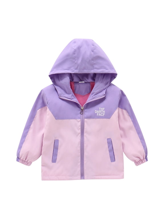 Girls Boys Fleece Lined Windbreaker Jacket Fall Winter Casual Outdoor School Coat with Pocket Teen Kids Light Hooded Jacket