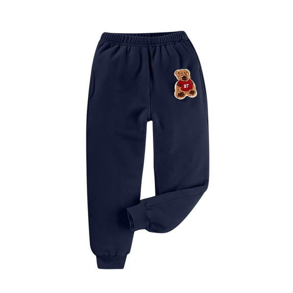 Girls Boys Fleece Pants High Waist Trousers Winter Warm Vintage Kids Pants Streetwear Casual Pants Dark Blue 3-4 Years