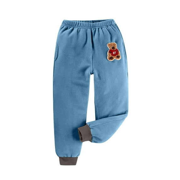 Girls Boys Fleece Pants High Waist Trousers Winter Warm Vintage Kids Pants Streetwear Casual Pants Light Blue 7-8 Years