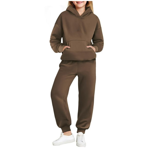 Girls Boys Fleece Sweatsuit Set Pullover Hooded Swaetshirt And Elastic Bottom Jogger Kids Lightweight Fall Tracksuit 3-15 Years