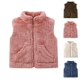 thumbnail image 1 of Girls Boys Fleece Vest Casual Loose Zipper Fuzzy Sleeveless Jacket Kids Lightweight Winter Warm Outwear with Pockets 0-6 Years, 1 of 5
