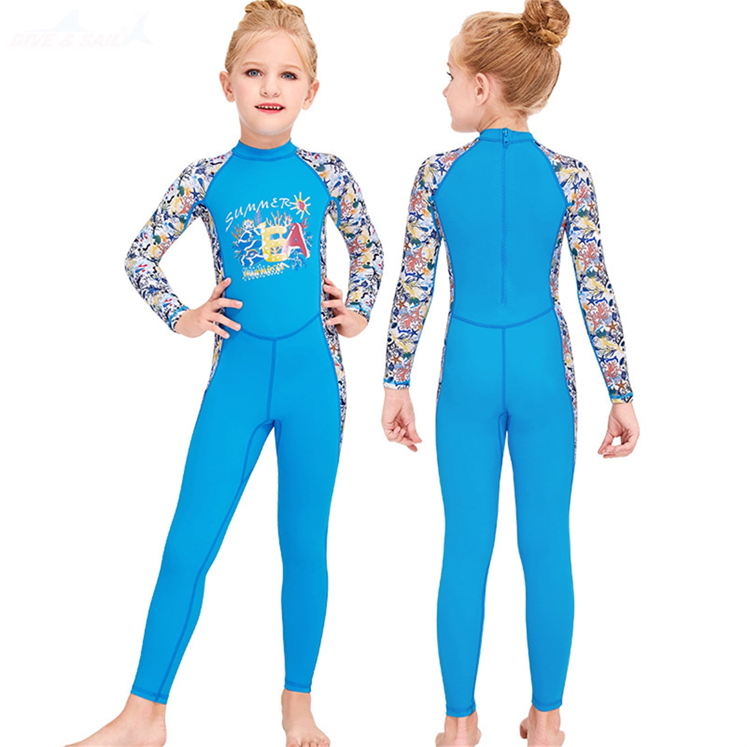 Girls Boys Full Body Swimsuit Long Sleeves One Piece Wetsuit