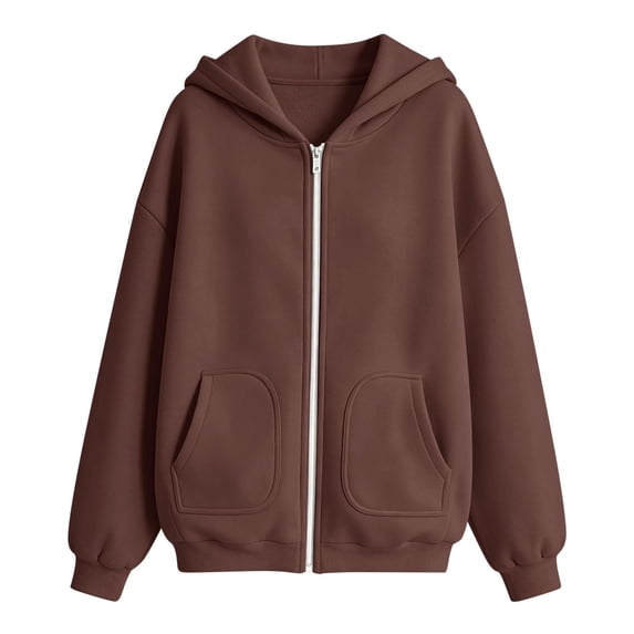 Girls Boys Full Zip Up Hooded Sweatshirt Fleece Lined Jacket Oversized Drop Shoulder Hoodie Solid Basic Sweatshirts Outerwear