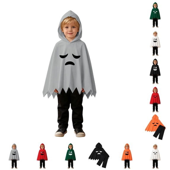 Girls Boys Ghost Costume 2 Piece Soft Cape Hooded Black Pants Cosplay Halloween Costume