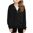 thumbnail image 1 of Girls Boys Half Zip Sweatshirt Long Sleeve Pullover Hoodies Kids Lightweight Fleece Trendy Fall Winter Tops for Gift,Black 1,13-14 Years, 1 of 1