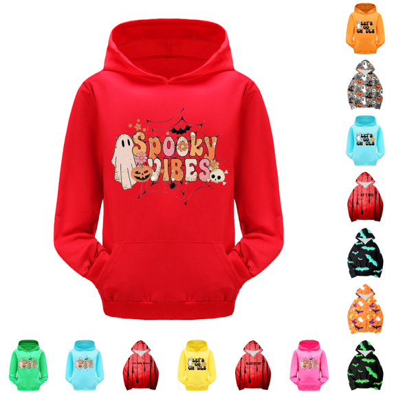 Girls Boys Halloween Hoodies Long Sleeve Pullover Hooded Sweatshirt with Pocket Halloween Outfits