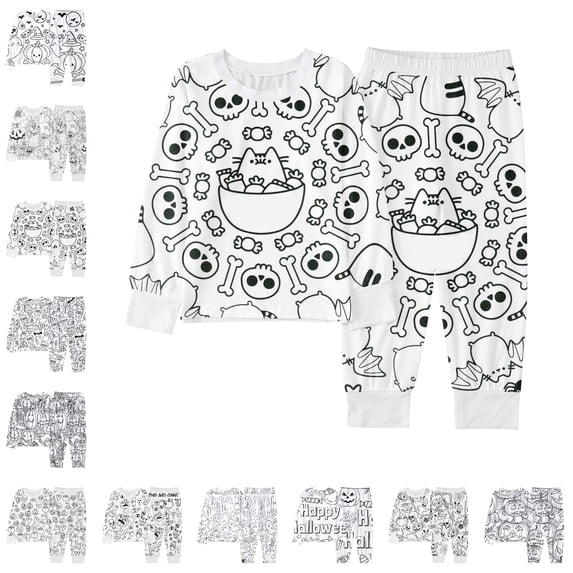 Girls Boys Halloween Pajamas Set Soft & Lightweight Hand Painted Diy Coloring Pajamas 2 Piece Loungewear