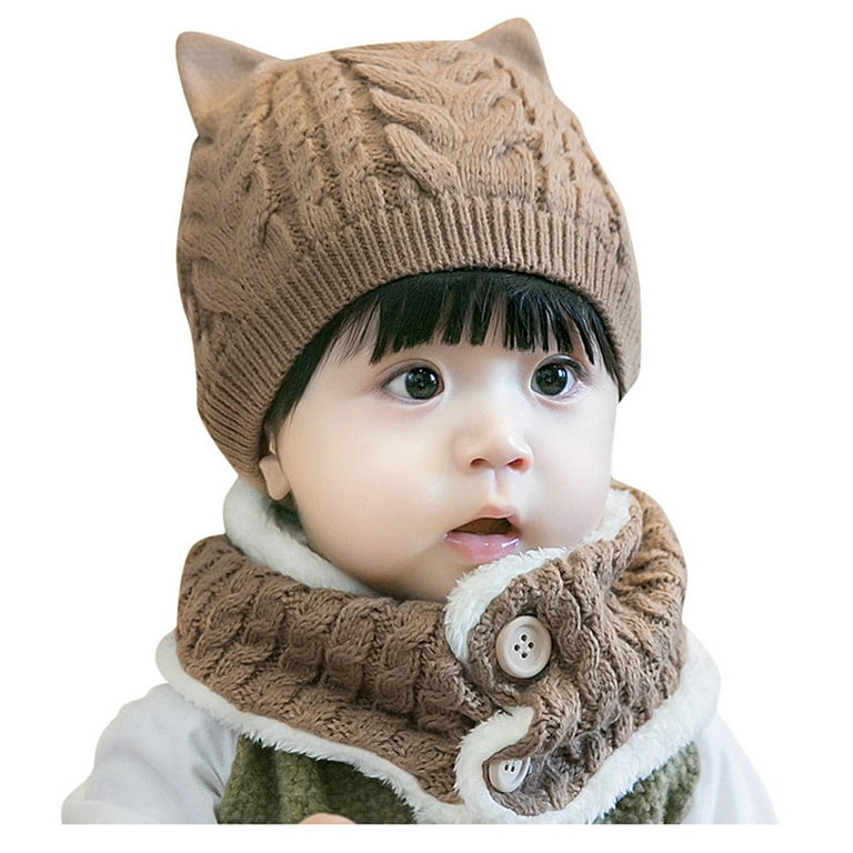 YDOJG Girls Boys Hats Caps Baby Boy Girl Winter Hat Toddler Cat Beaniess  Hat With Scarf Lined Knitted Cap Neckwarmer For Kids 2 Pieces