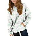 thumbnail image 1 of Girls Boys Heart Printing Hoodies Kids Long Sleeve Crewneck Sweatshirt Pullover Tops with Pocket Boys Hoodies Sweatshirt Green 6Y, 1 of 9