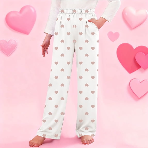 Girls Boys Home Pants Kids Plaid Lounge Pant with Drawstring Pockets Home Clothes White 7-8 Years