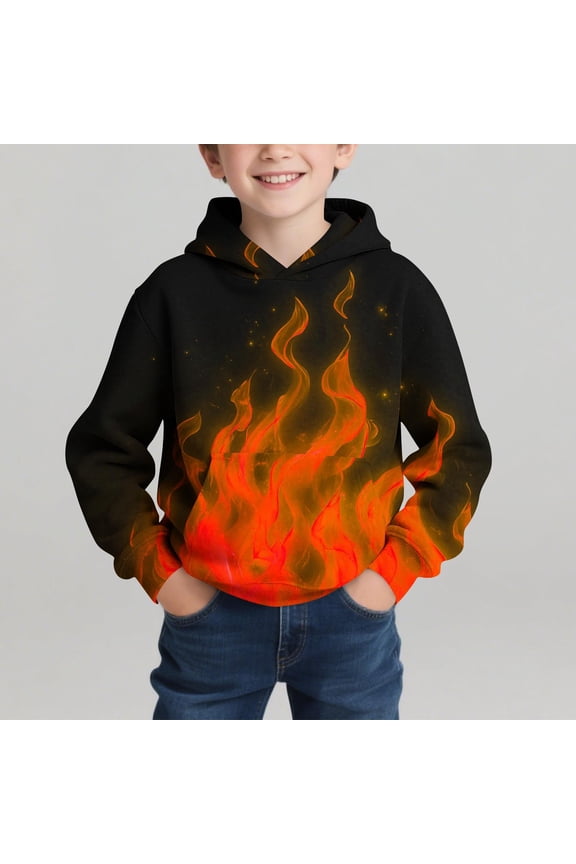 Girls Boys Hoodie 3D Novelty Casual Long Sleeve Oversized Sweatshirt Loose Hooded Pullover Jumper Tops Warm Fall Winter Hoodies Teenagers Hoody With Pockets Kids Clothes Orange 11-12 Years