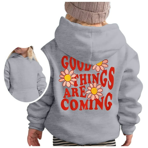 Girls Boys Hoodie Long Sleeve Pullover Comfy Sweatshirt with Pocket Letter Graphic Print Outerwear Hoodie Teen Clothing 2-3 Years Kids Grey Hoodie
