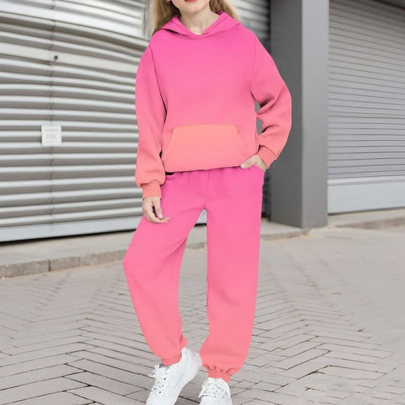 Girls Boys Hoodie and Sweatpants Athletic Fleece Sweatsuit 2 Piece Jogger Set Tracksuit Fall Winter Outfits New Pants Set for Girls Casual Pinks 8-9 Years