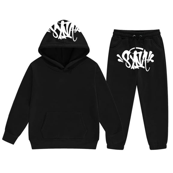 Girls Boys Hoodie Sweatshirts Syna Worlds Letter Print Outfits Set Long Sleeve Pullover Casual Two Piece Set Black 12-13 Years
