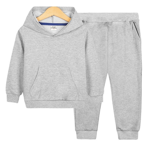 Girls Boys Hoodie and Sweatpants Set Unisex Kids Sweatsuit Casual Workout 2 Piece Outfits Tracksuit New Two Piece Pants Set for Girls Gray 4-5 Years