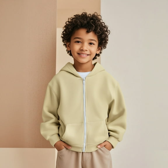 Girls Boys Hoodies Kids Beige Zip Up Hoodies Long Sleeve Hooded Sweatshirt Top Warm Fall Winter Clothes Toddler Boys Clothes 5-6 Years Kids Clothes