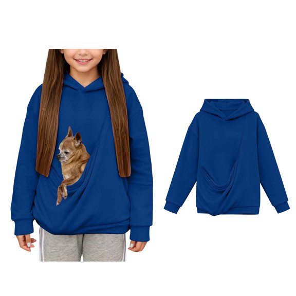 Girls Boys Kangaroo Pouch Hoodie Dog Hoodie Carrier Long Sleeve Dog Pocket Hoodie Winter Clothes 3-4 Years