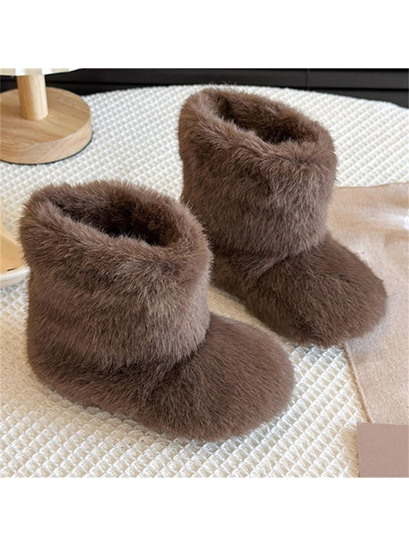 Girls Boys Kids Faux Fur Boots Furry Fuzzy Fluffy Snow Boots Warm Winter Boots Flat Shoes Outdoor Boot
