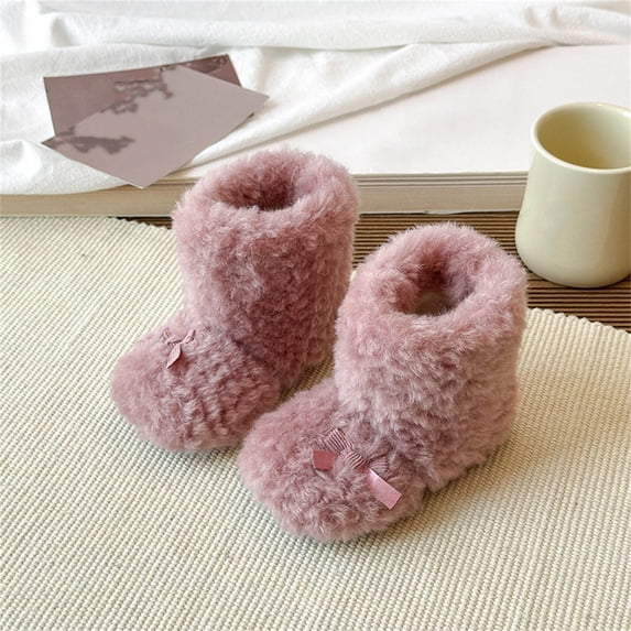 Girls Boys Kids Faux Fur Boots Furry Fuzzy Fluffy Snow Boots Warm Winter Boots Flat Shoes Outdoor Boot