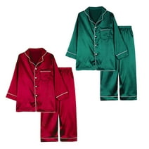 Girls Boys Kids Silk Satin Pajamas Set,Button-Down Clothes Long Sleeve Tops+Shorts Sleepwear Suit,3-14 Years