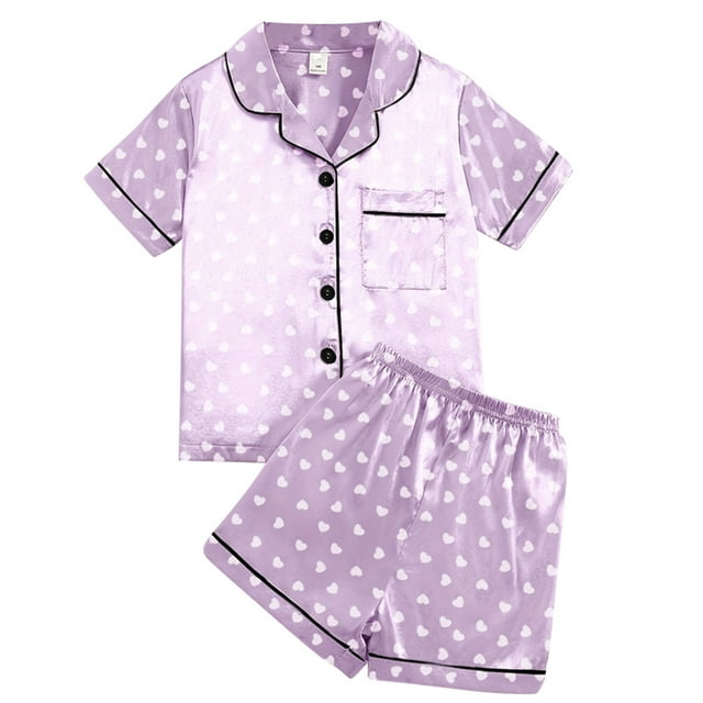 Girls Boys Kids Silk Satin Pajamas Set Button-Down Clothes Short Sleeve ...