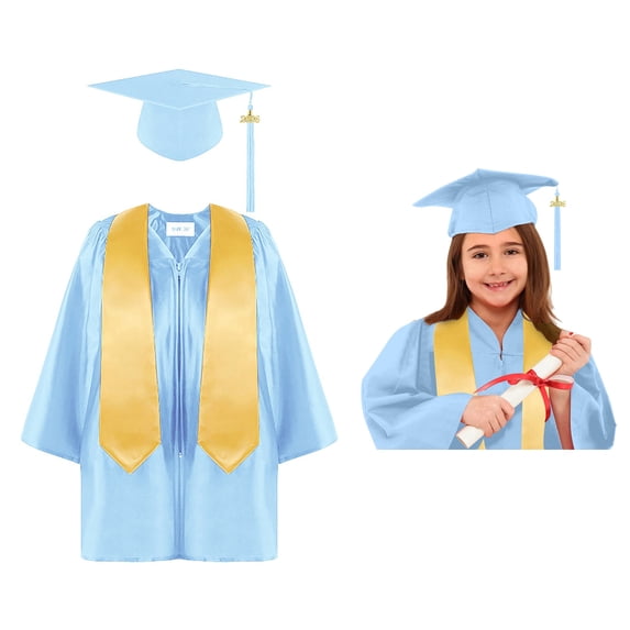 Girls Boys Kindergarten Graduation Cap and Gown Set Blue Cap and Gown Graduation Graduation Celebration Dress Outfit 4-5 Years