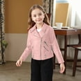 thumbnail image 1 of Girls Boys Leather Jacket Coats Solid Zipper Pockets Long Sleeve Leather Coats Windproof Water Proof Collar Pleated Tops Clothes Kids Boys Thick Fall Jacket Outwear Pink 2-3 Years, 1 of 7