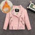 thumbnail image 1 of Girls Boys Leather Jacket Coats Solid Zipper Pockets Long Sleeve Leather Coats Windproof Water Proof Collar Pleated Tops Clothes Kids Boys Thick Fall Jacket Outwear Pink 3-4 Years, 1 of 7