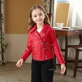thumbnail image 1 of Girls Boys Leather Jacket Coats Solid Zipper Pockets Long Sleeve Leather Coats Windproof Water Proof Collar Pleated Tops Clothes Kids Boys Thick Fall Jacket Outwear Red 9-10 Years, 1 of 6
