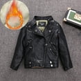 thumbnail image 1 of Girls Boys Leather Jacket Coats Solid Zipper Pockets Long Sleeve Leather Coats Windproof Water Proof Collar Pleated Tops Clothes Kids Boys Thick Fall Jacket Outwear Black 4-5 Years, 1 of 7